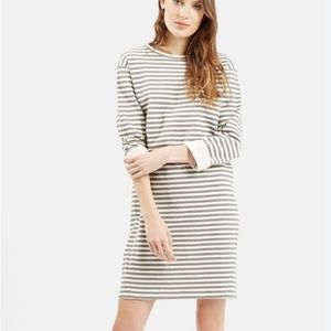 Topshop | Cream and Gray Striped Mostly Cotton Dress